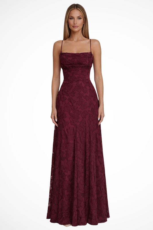 Rose – Vestido Maxi Formal con Tirantes y Espalda de Cordones