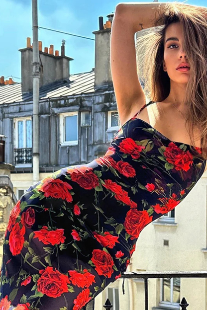 Elara – Vestido Maxi Floral con Tirantes Finos de Verano