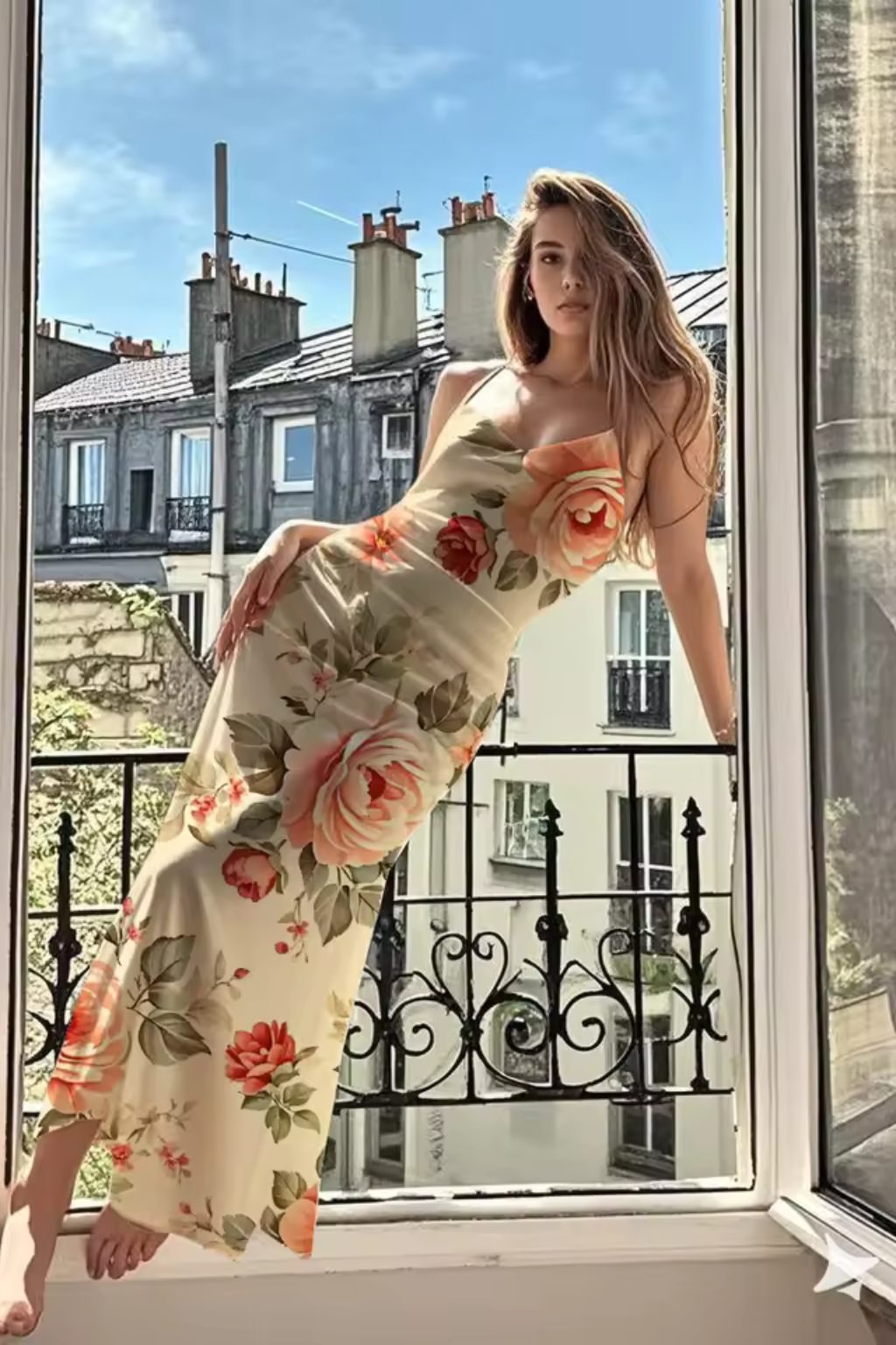 Elara – Vestido Maxi Floral con Tirantes Finos de Verano