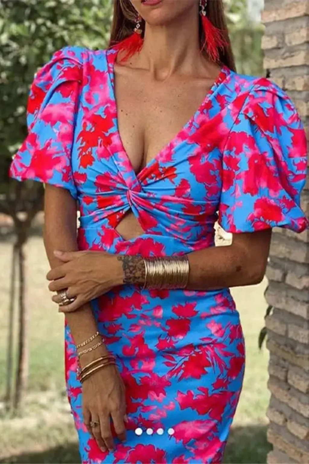 Sophia – Vestido Midi Floral con Manga Globo