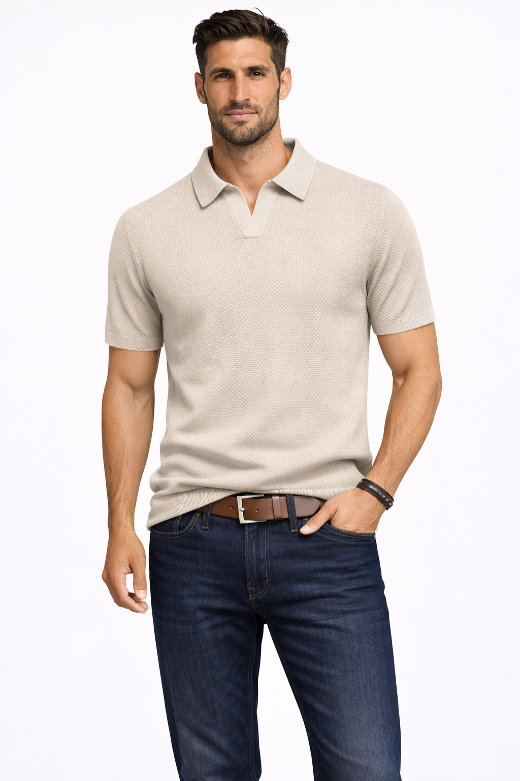Alden – Polo de Punto Texturizado de Manga Corta para Hombre