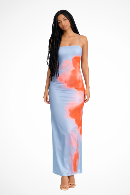 Aurea – Vestido Maxi Playero Estampado sin Tirantes