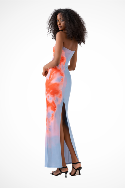 Aurea – Vestido Maxi Playero Estampado sin Tirantes