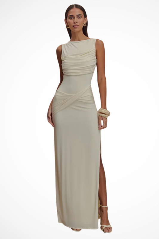 Ines – Vestido Maxi sin Mangas Fruncido con Espalda Abierta