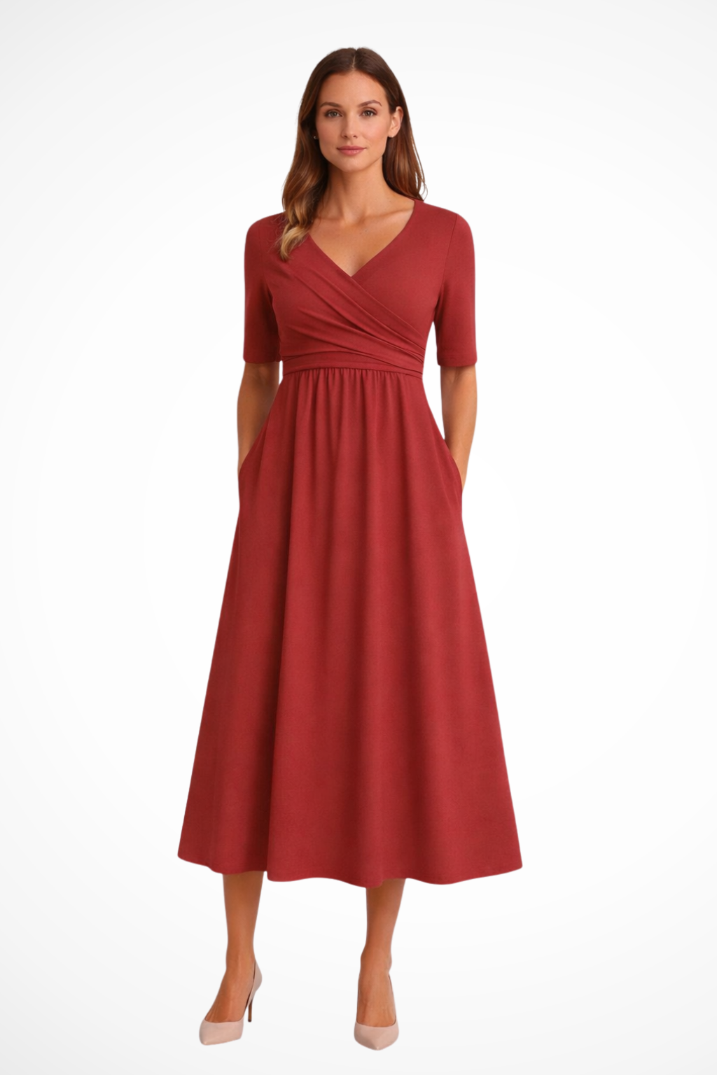 Aveline – Vestido Midi Cruzado de Manga Corta