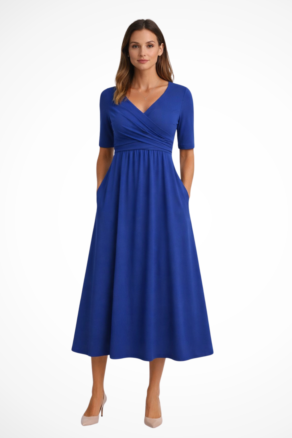 Aveline – Vestido Midi Cruzado de Manga Corta