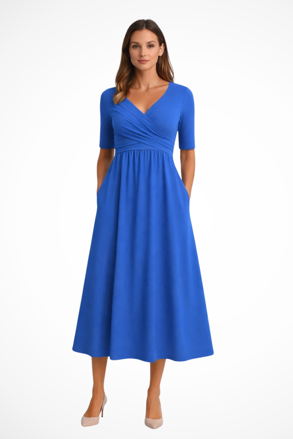Aveline – Vestido Midi Cruzado de Manga Corta