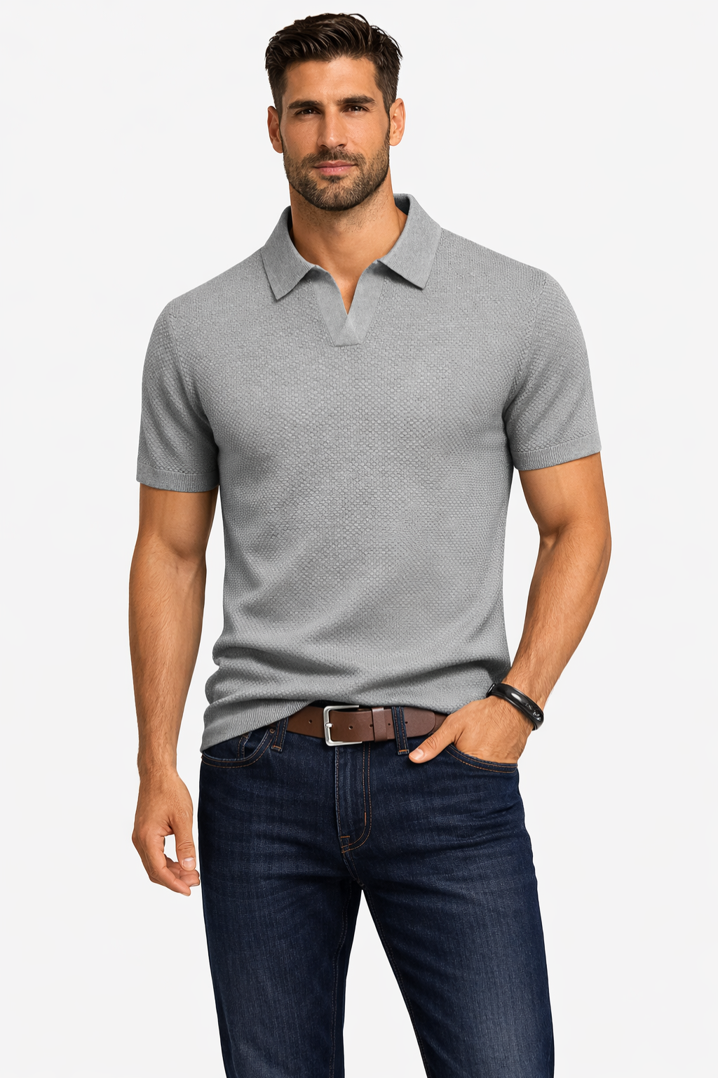 Alden – Polo de Punto Texturizado de Manga Corta para Hombre