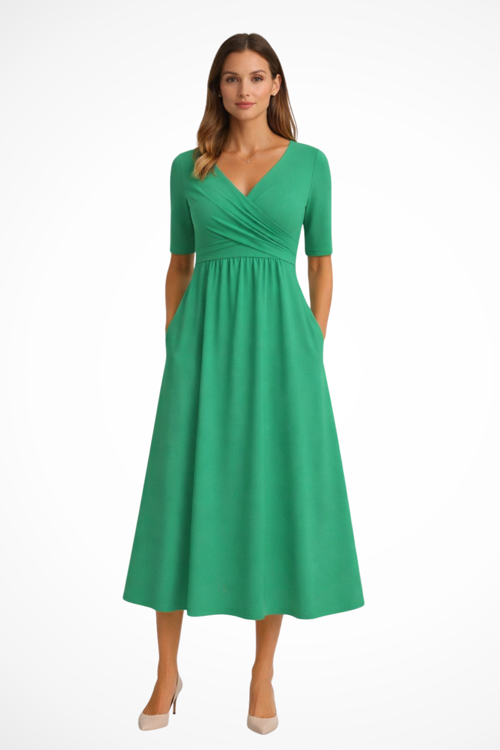Aveline – Vestido Midi Cruzado de Manga Corta