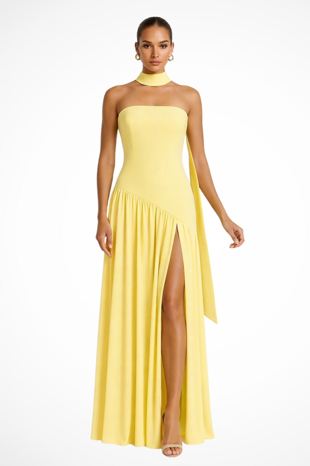 Yara – Vestido Maxi Strapless con Abertura Lateral