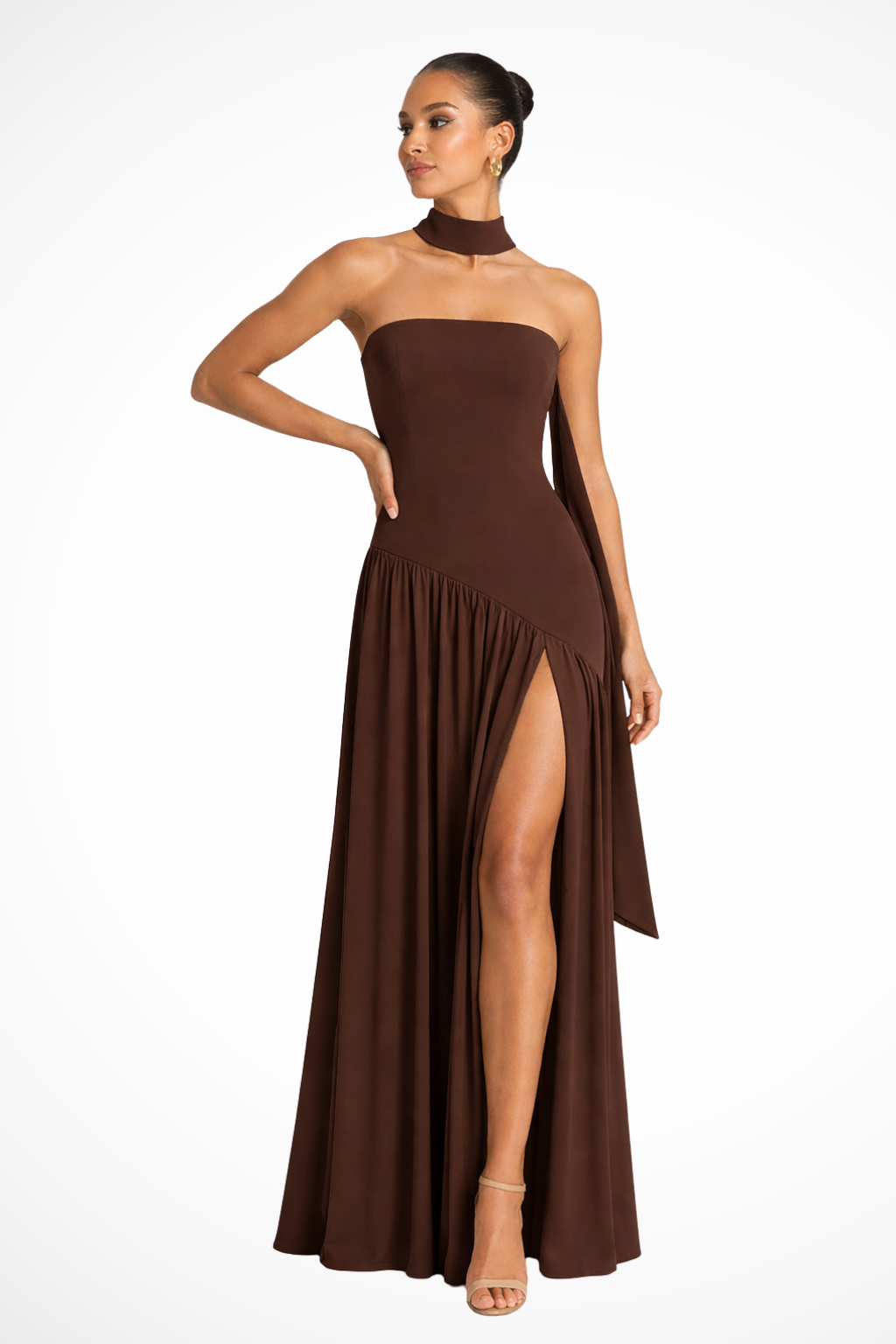 Yara – Vestido Maxi Strapless con Abertura Lateral