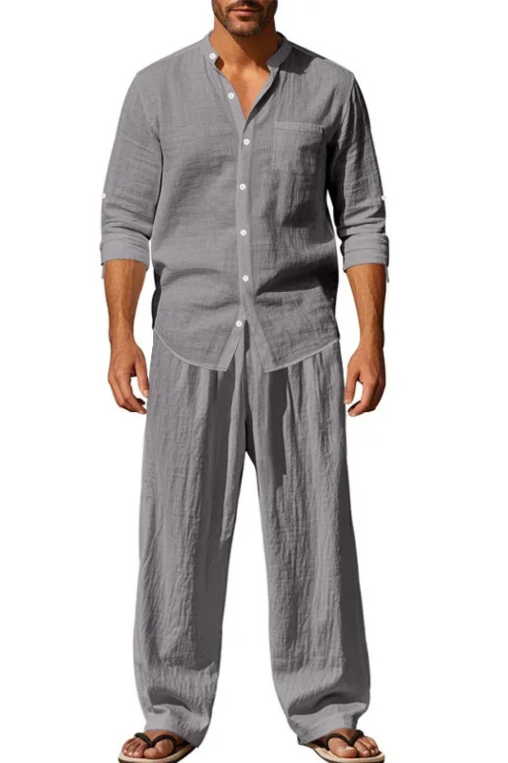 Stanton – Conjunto de Lino con Camisa y Pantalón Recto para Hombre