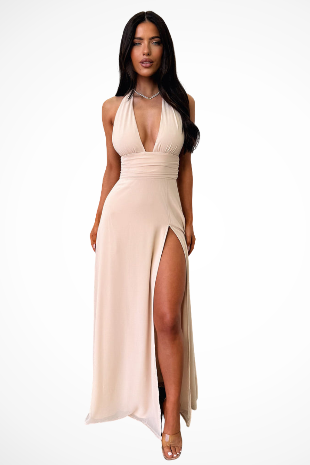 Kaelira – Vestido Maxi Halter con Abertura Lateral
