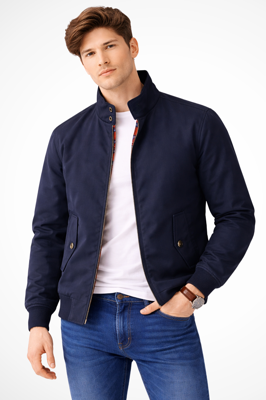 Fletcher – Chaqueta Harrington con Cremallera y Forro de Cuadros para Hombre