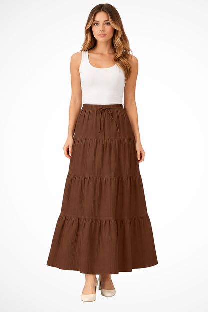 Bonnie – Falda Maxi Boho en Capas con Cintura Elástica
