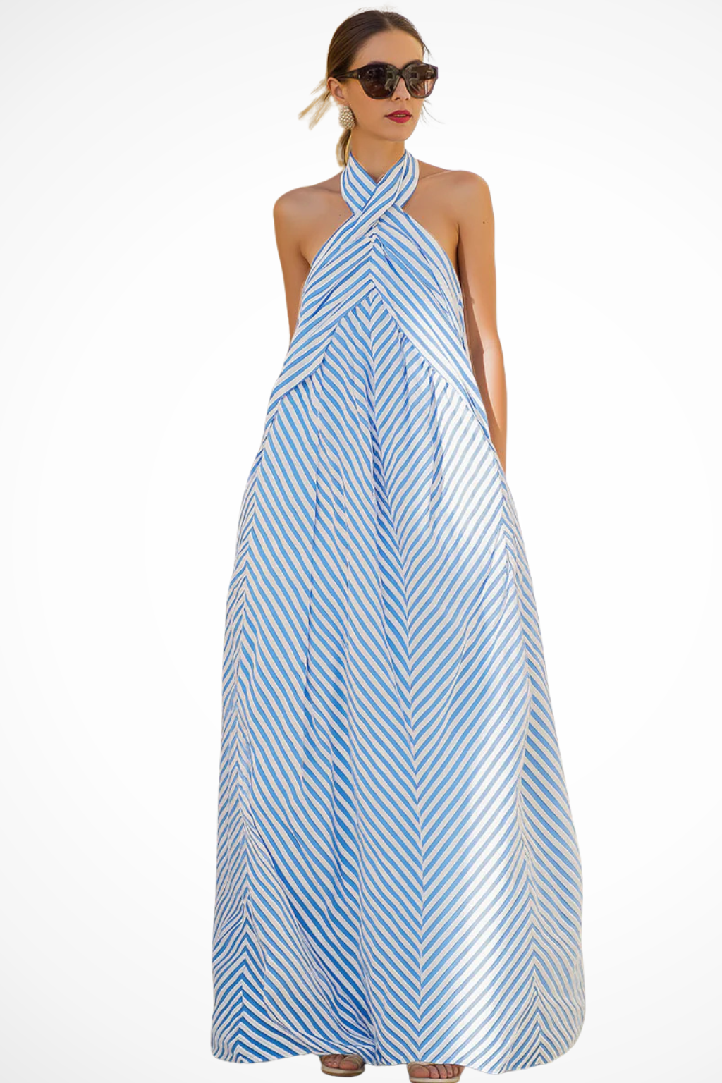 Pembury – Vestido Maxi Halter de Rayas de Verano