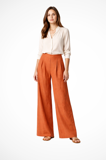 Philippa – Pantalón Cropped de Pierna Ancha con Pliegues