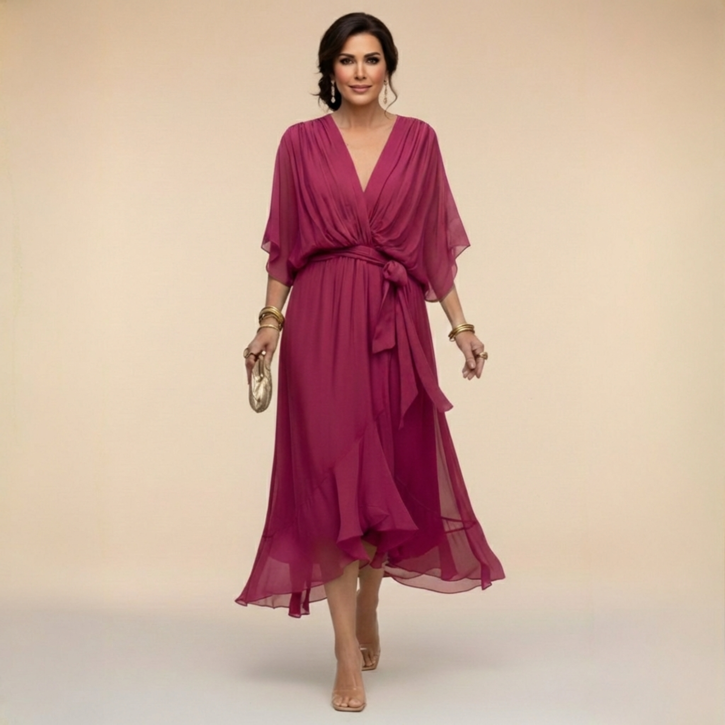 Modelo con vestido de noche Sandra | Horizoncor México