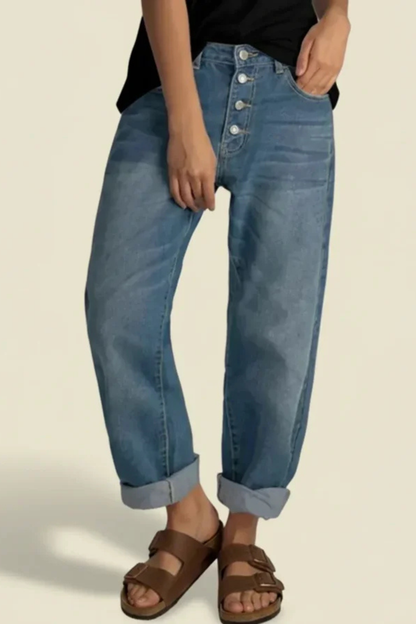 Lottie – Jeans de Tiro Alto con Bragueta de Botones y Fit Holgado
