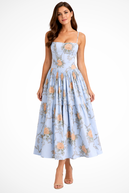 Sophia – Vestido Midi Floral en Capas para Boda de Verano