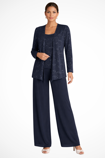 Miriam – Conjunto de Tres Piezas con Chaqueta de Lentejuelas y Pantalón Ancho