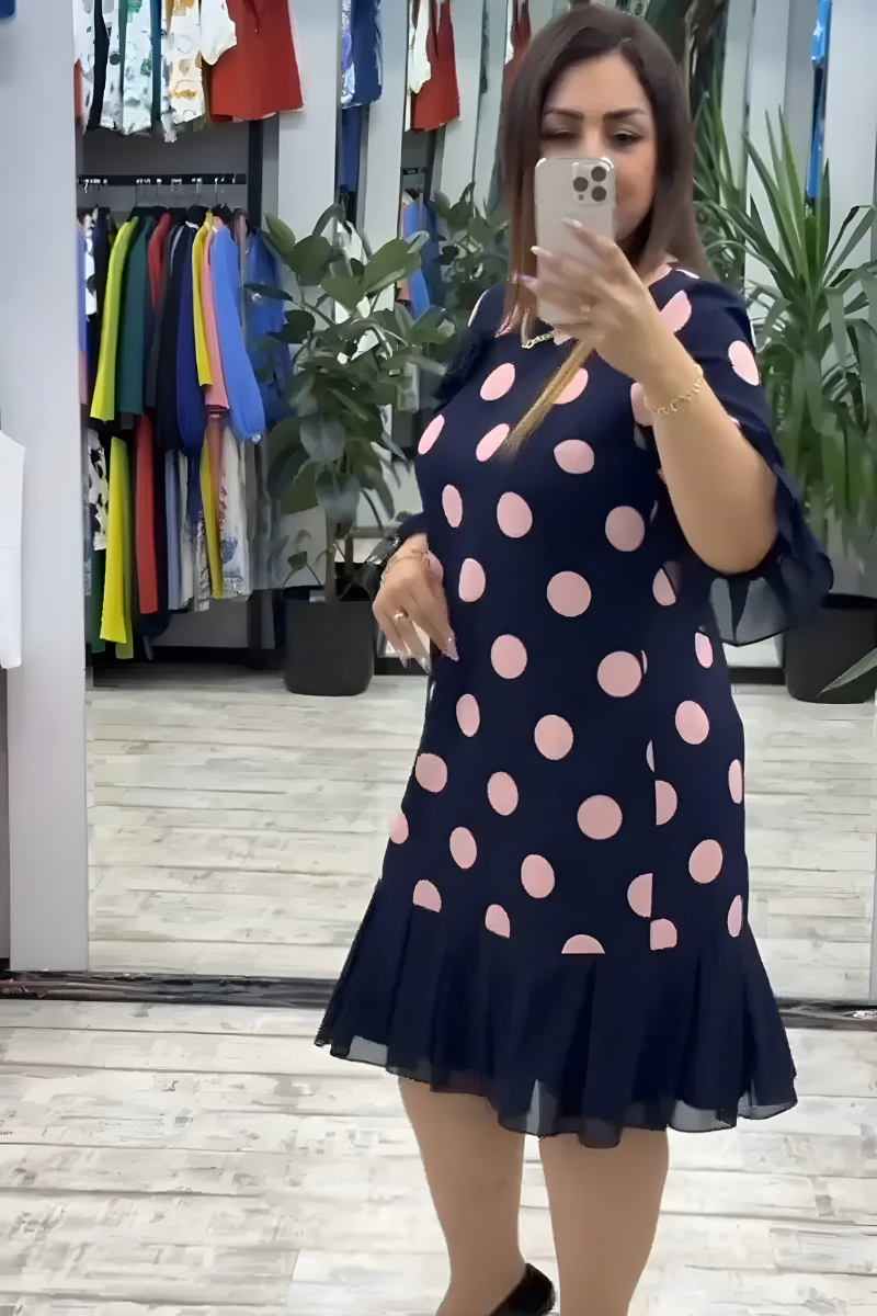 Detalle vestido midi elegante Pia – vista frontal | Horizoncor