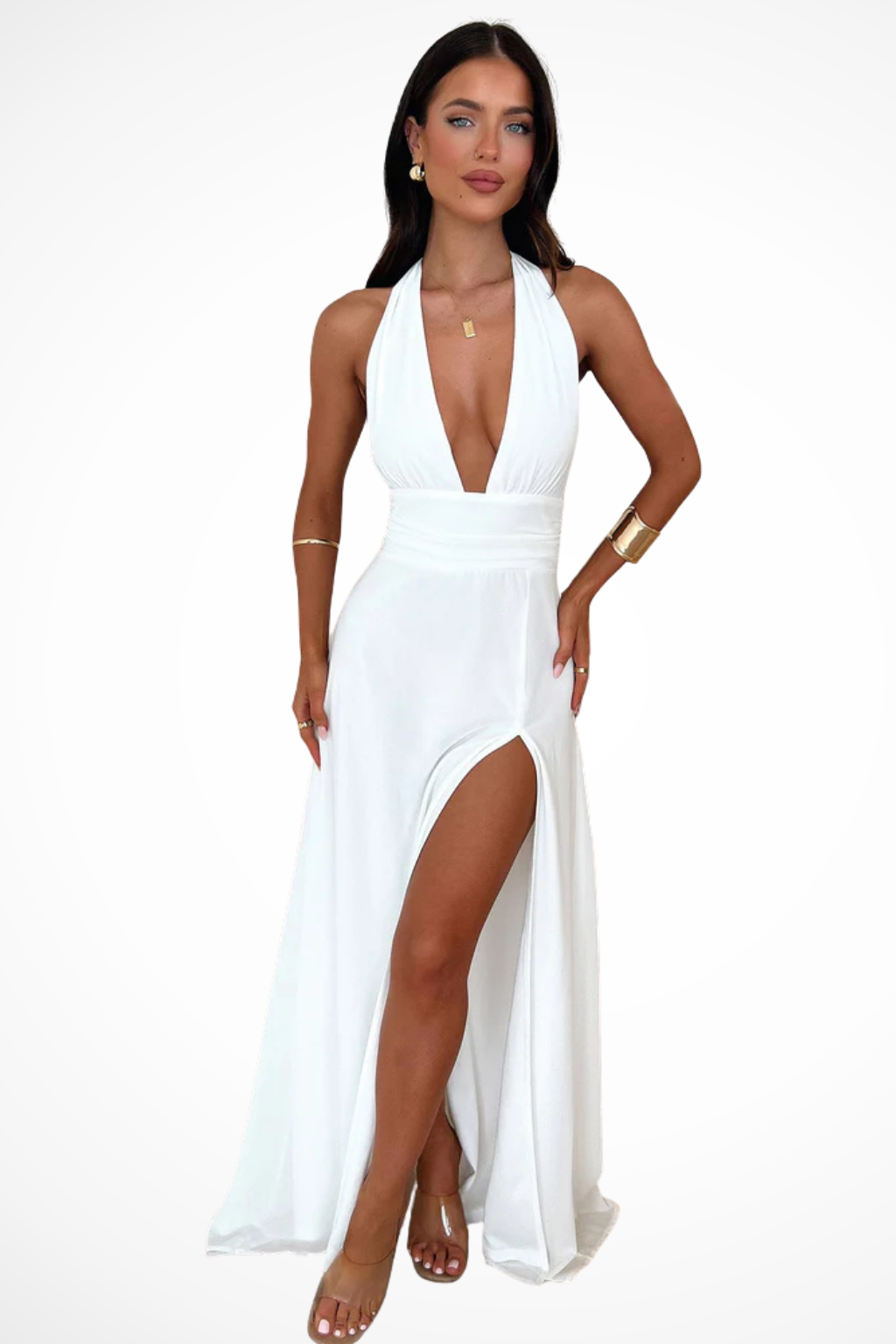 Kaelira – Vestido Maxi Halter con Abertura Lateral