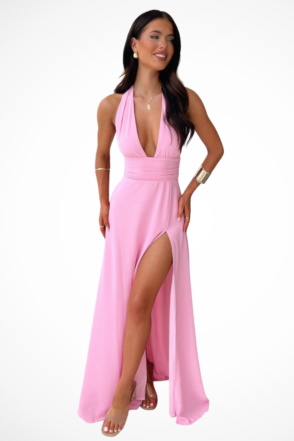 Kaelira – Vestido Maxi Halter con Abertura Lateral