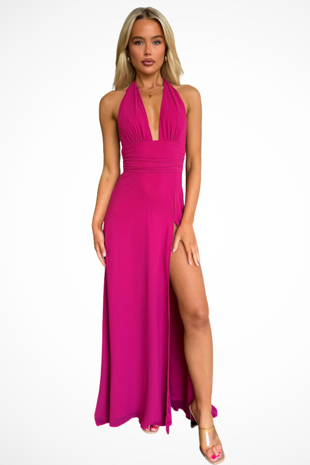 Kaelira – Vestido Maxi Halter con Abertura Lateral