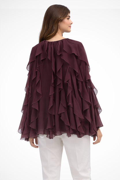 Ravielle – Blusa de Volantes con Escote en V y Manga Larga