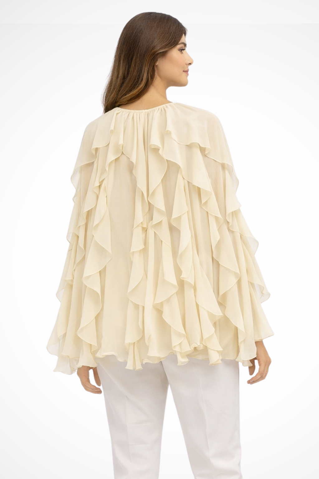 Ravielle – Blusa de Volantes con Escote en V y Manga Larga