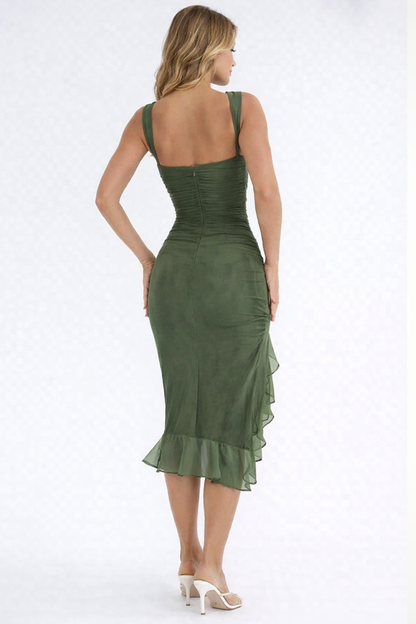 Aurevia – Vestido Midi Fruncido sin Mangas para Boda