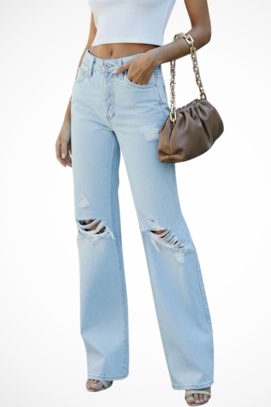 Sutton – Jeans de Pierna Ancha de Tiro Alto con Desgaste
