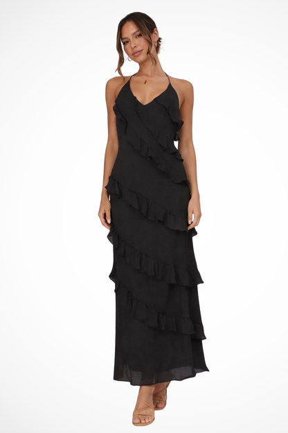 Freya – Vestido Maxi Halter con Volantes de Verano