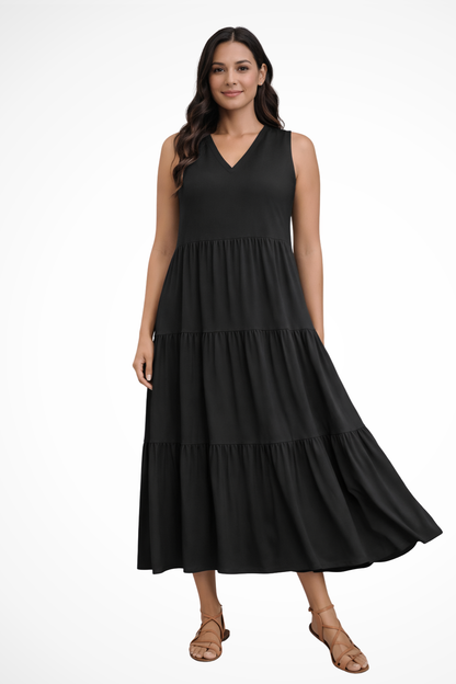 Florence – Vestido Maxi sin Mangas con Capas de Verano