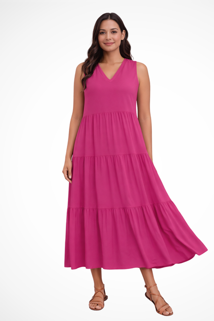 Florence – Vestido Maxi sin Mangas con Capas de Verano