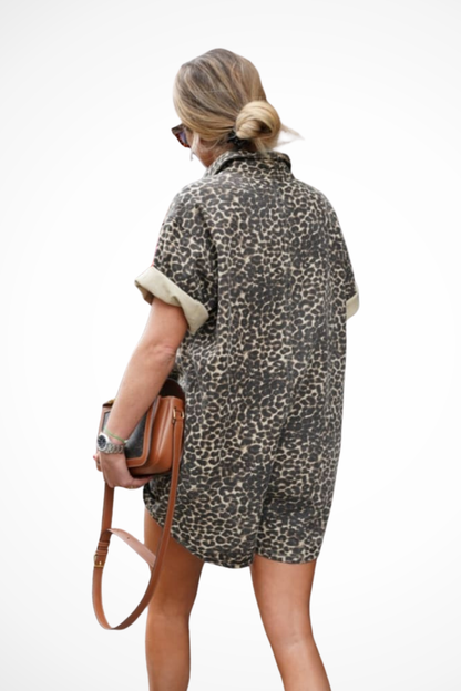 Zaria – Mono Corto Estampado de Leopardo con Botones