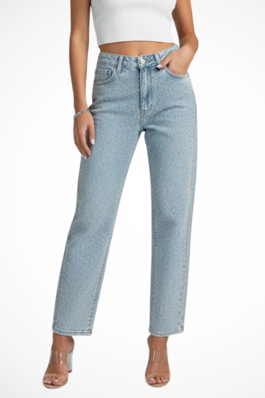 Nyla – Jeans Rectos con Detalles de Pedrería