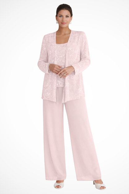 Miriam – Conjunto de Tres Piezas con Chaqueta de Lentejuelas y Pantalón Ancho