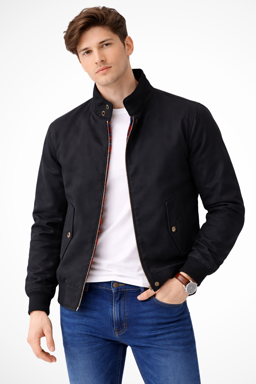 Fletcher – Chaqueta Harrington con Cremallera y Forro de Cuadros para Hombre