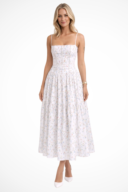 Sophia – Vestido Midi Floral en Capas para Boda de Verano
