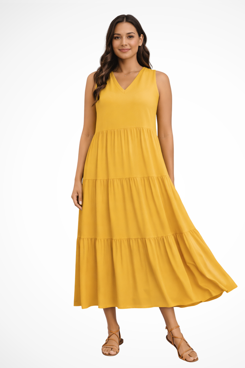 Florence – Vestido Maxi sin Mangas con Capas de Verano