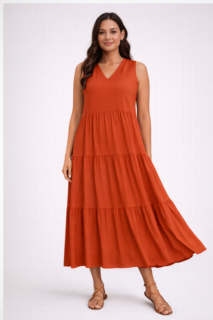 Florence – Vestido Maxi sin Mangas con Capas de Verano