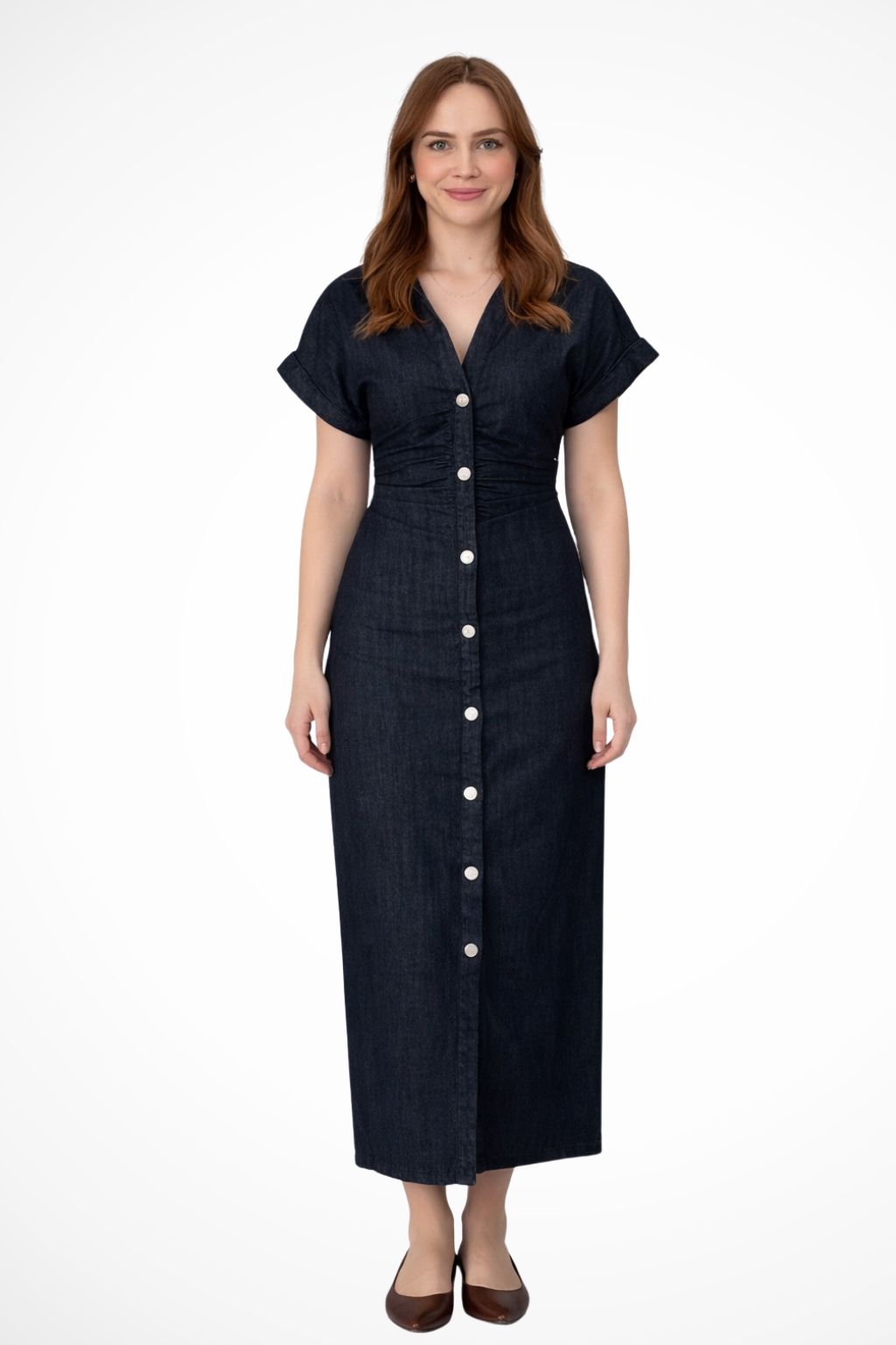 Juniper – Vestido Maxi Denim con Botones y Cuello Solapa