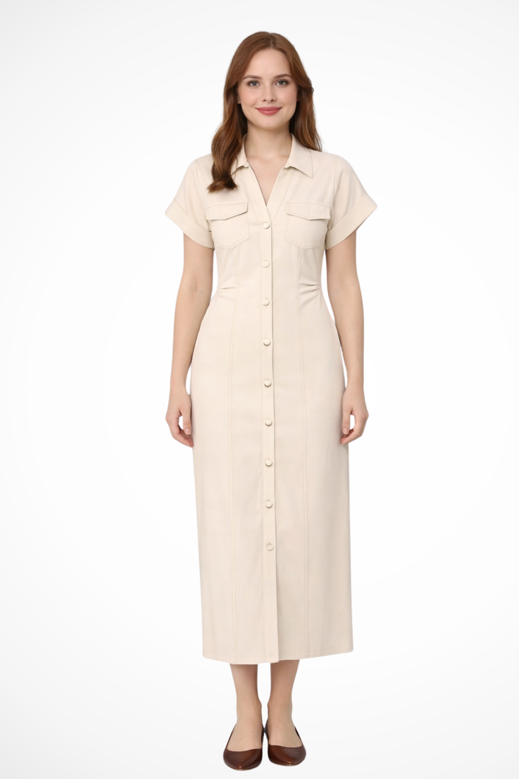 Juniper – Vestido Maxi Denim con Botones y Cuello Solapa