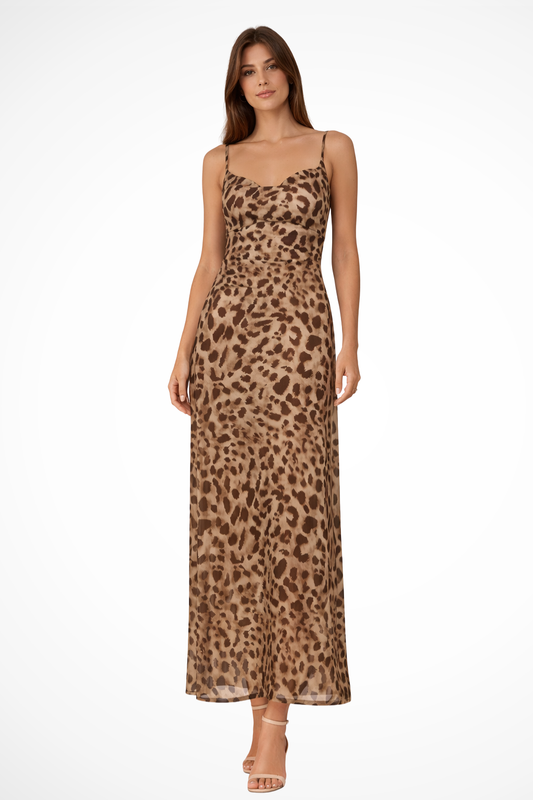 Victoria – Vestido Maxi Estampado de Leopardo con Tirantes