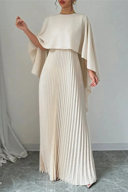 Madeline – Vestido Maxi Plisado con Manga Capa para Boda