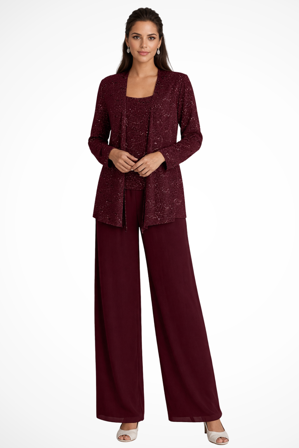 Miriam – Conjunto de Tres Piezas con Chaqueta de Lentejuelas y Pantalón Ancho