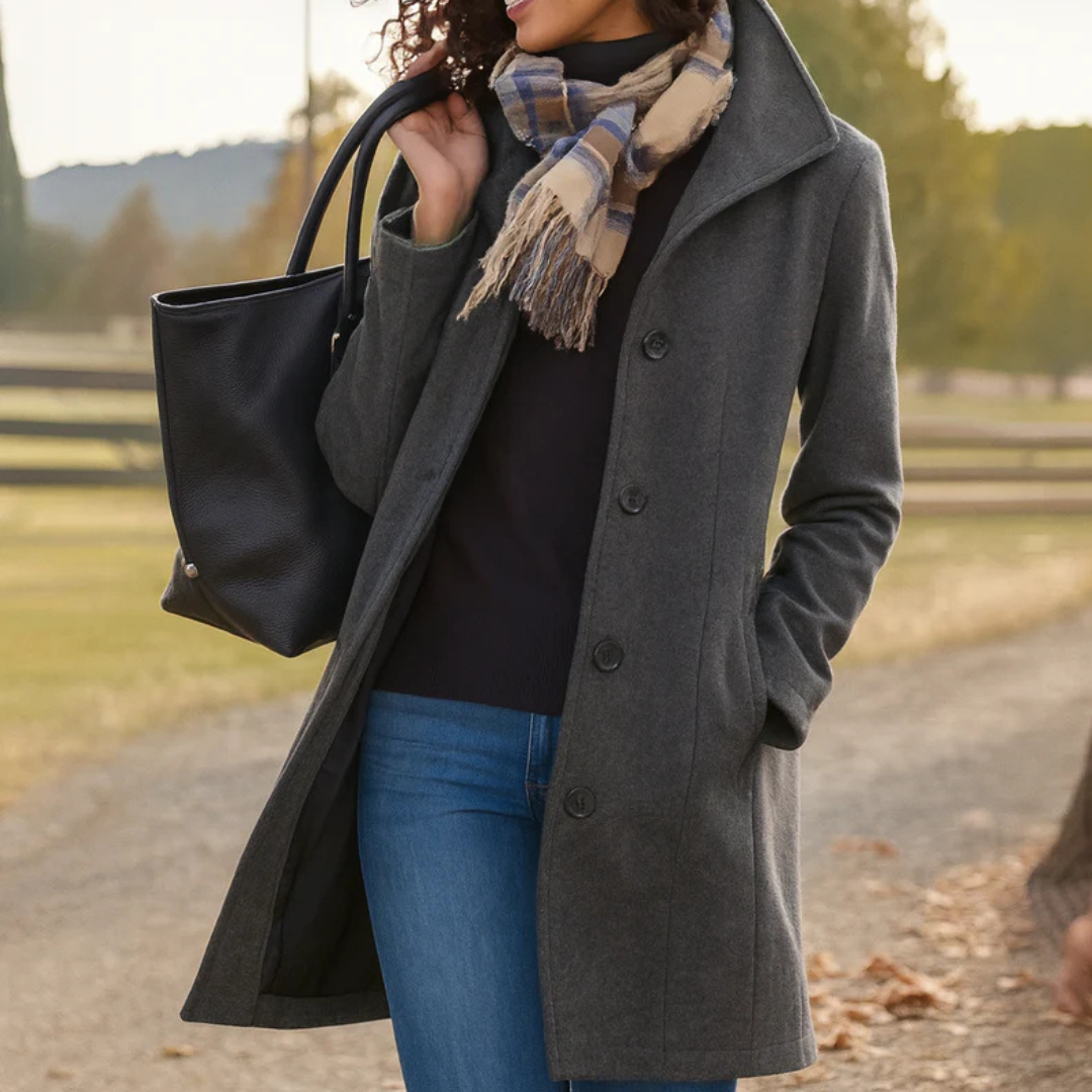 Detalle abrigo mujer Leila – vista frontal | Horizoncor