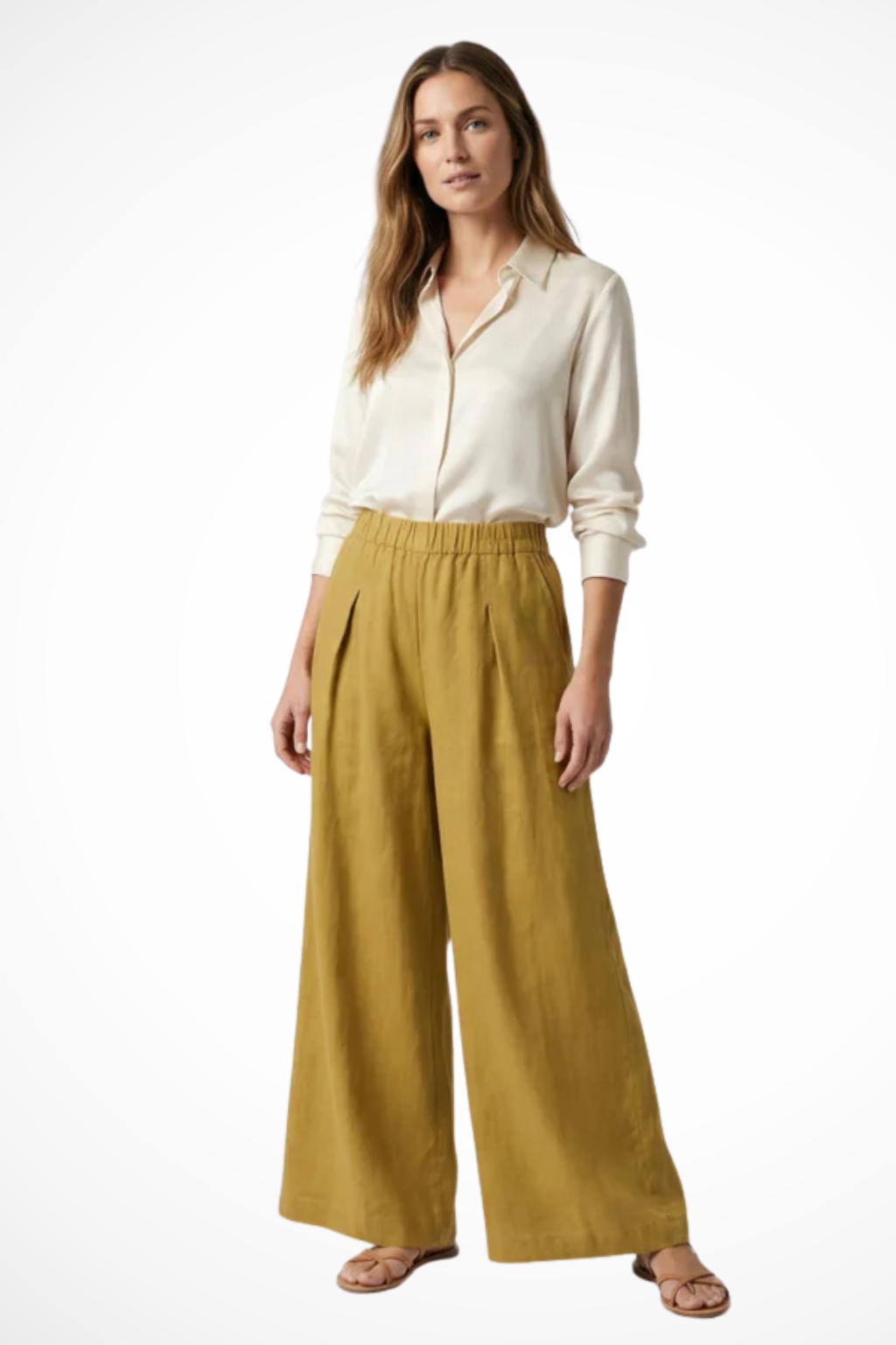 Philippa – Pantalón Cropped de Pierna Ancha con Pliegues